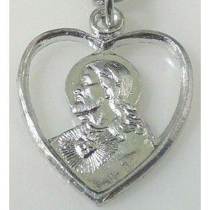 Jesus Virgin Mary Heart Pendant Chain Necklace Silver Tone Hong Kong Vintage